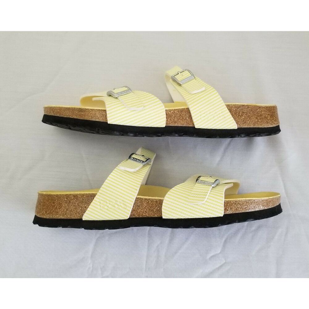 Birkis By Birkenstock White Yellow Striped Sandals Unisex 40 Women 9 Mens 7 - Picture 6 of 12